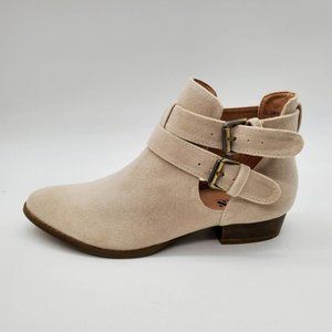 Ams Womens Glory-3 Ankle Boots Booties Beige Block Heel Pointed‎ Toe Straps 6